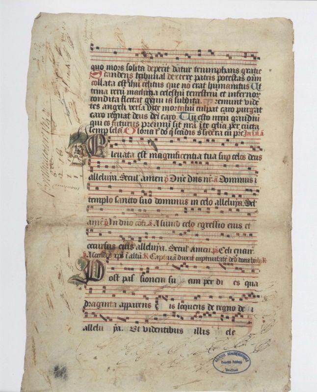 Fragment d'un ancien psautier ou antiphonaire, 15ème - 16ème siècle